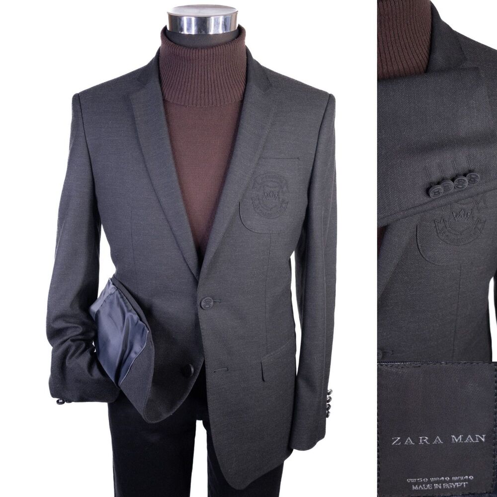 Zara Man Premium Collection Sport Coat Blazer Elbow Patches Sz 40 Two Button